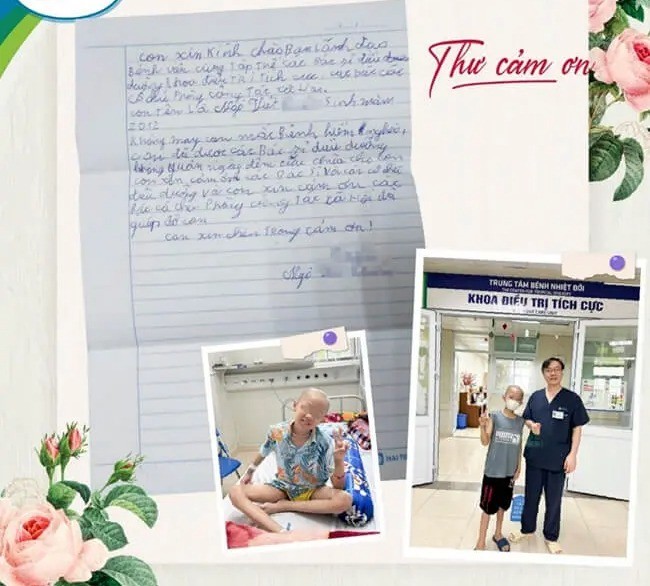 Bé V.T và thư cảm ơn đội ngũ bác sĩ, y tá, Phòng Công tác xã hội và các nhà hảo tâm, Bệnh viện Nhi Trung ương đã giúp bé Cấp cứu cho trẻ mắc thuỷ đậu nguy kịch