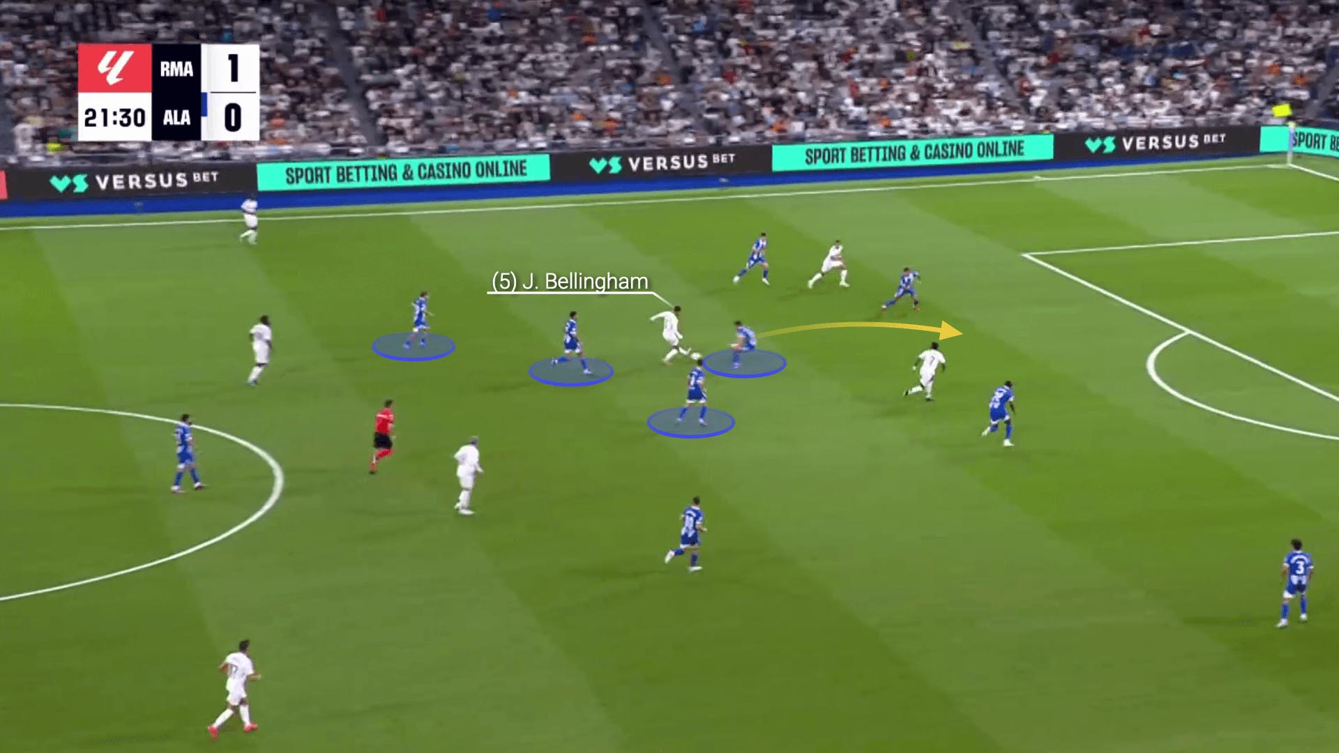 Vị trí và cách chơi mới của Bellingham trong trận gặp Alaves. (Ảnh chụp màn hình)