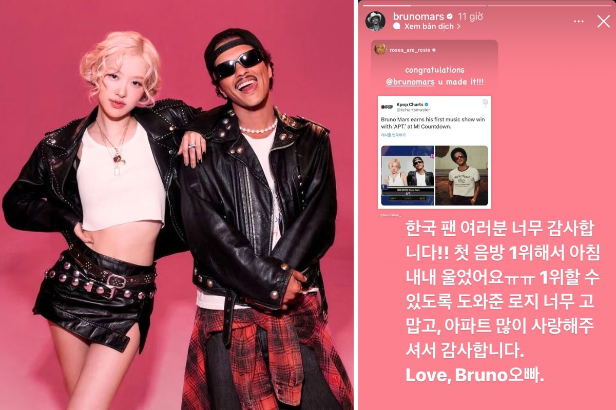 Bruno Mars cảm ơn người hâm mộ bằng tiếng Hàn khi thắng một show âm nhạc hàng tuần ở Hàn Quốc. Ảnh: Instagram
