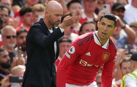 Ten Hag từng có mâu thuẫn với Ronaldo. Ảnh: EPL