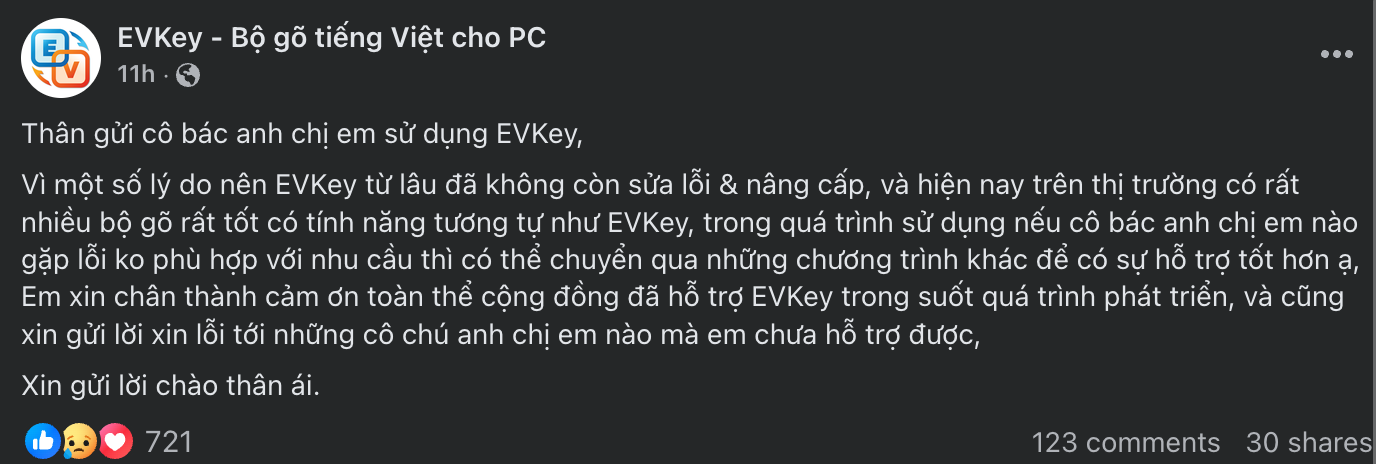 Phần mềm bộ gõ tiếng Việt phổ biến chính thức dừng phát triển- Ảnh 2. Phần mềm bộ gõ tiếng Việt phổ biến chính thức dừng phát triển- Ảnh 2.