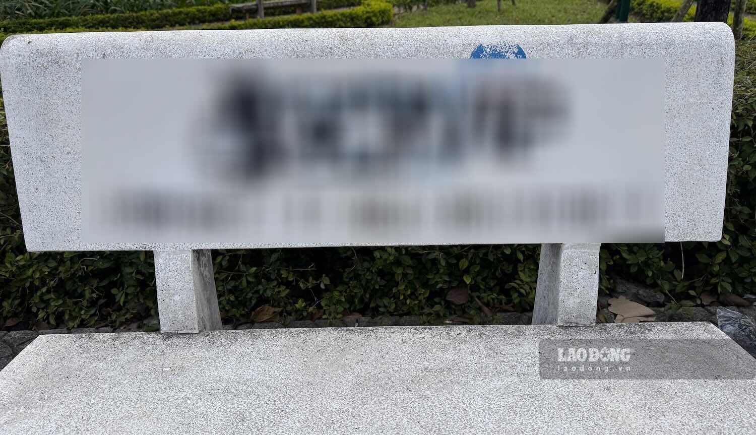 Ghế đá tại công viên giao đường Hữu Nghị với đường Trần Hưng Đạo bị in hình nhà cái. Ảnh: Công Sáng