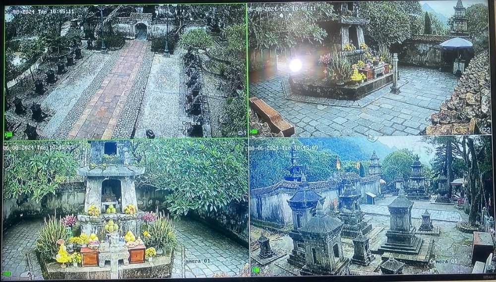 Hệ thống camera theo dõi, giám sát khu vực vườn Tháp Huệ Quang - nơi có bảo vật quốc gia Tượng Phật hoàng Trần Nhân Tông. Ảnh: Nguyễn Hùng