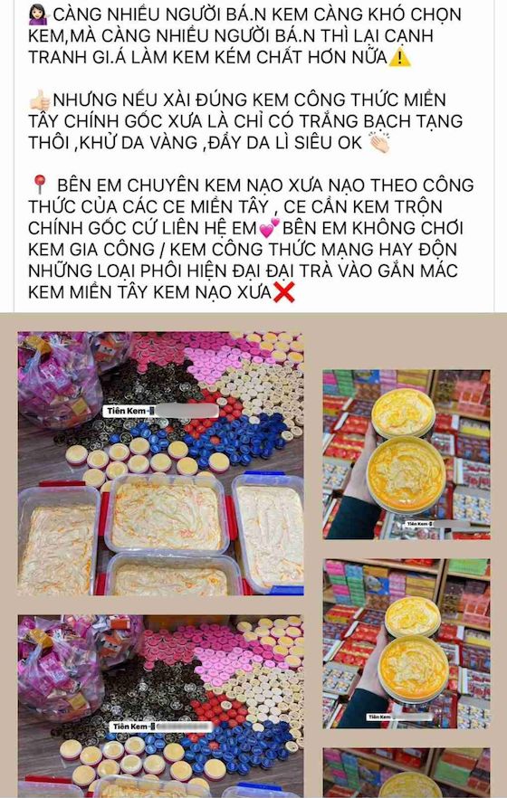 Các sản phẩm kem trộn cấp tốc trắng da bán trên mạng. Ảnh: Hà Lê