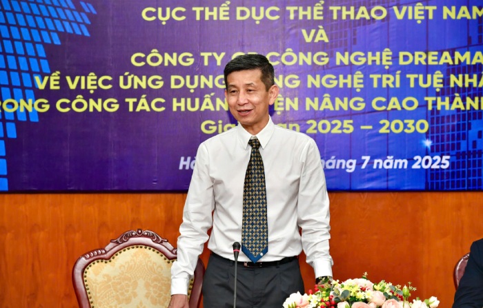 Cục trưởng Cục Thể dục Thể thao Nguyễn Danh Hoàng Việt phát biểu tại buổi lễ. Ảnh: Cục TDTT