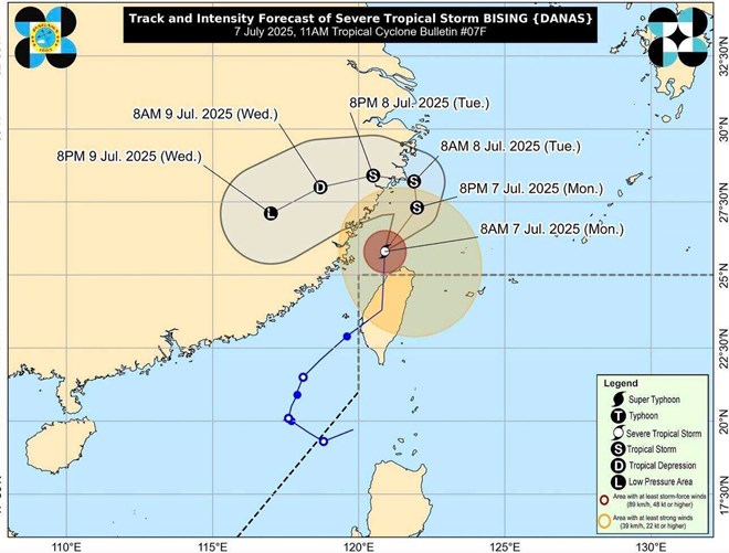 Bão Danas di chuyển bất thường hiếm thấy, gió mạnh tới 220 km/h