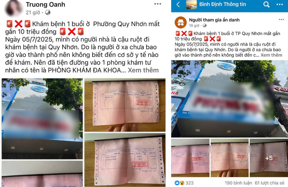 Thông tin phòng khám tư ở Gia Lai bị tố thu phí khám bệnh cao bất thường lan truyền trên mạng. Ảnh chụp màn hình