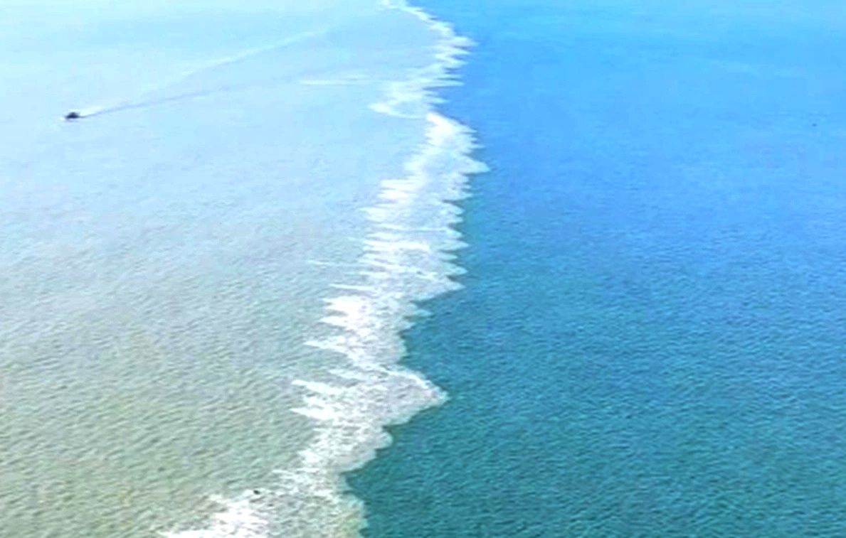 Nước biển Sầm Sơn chia thành 2 màu rõ rệt trong chiều ngày 13.7. Ảnh: Huy Lân