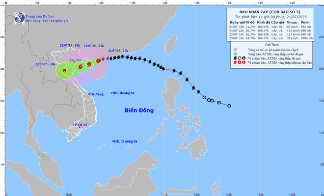 Dự báo khu vực chịu ảnh hưởng mạnh nhất từ bão số 3 Wipha trong 24 giờ tới