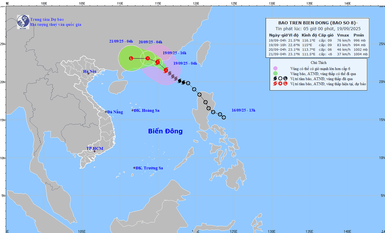 Dự báo vị trí, hướng di chuyển của bão số 8.