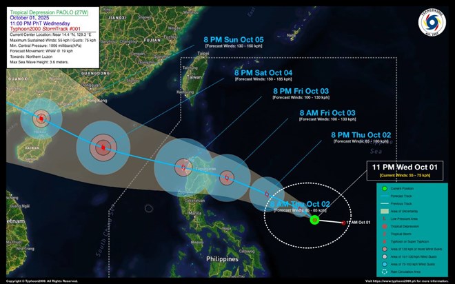 Bão số 11 hình thành, nguy cơ tăng cấp mạnh khi vào Biển Đông ngày mai