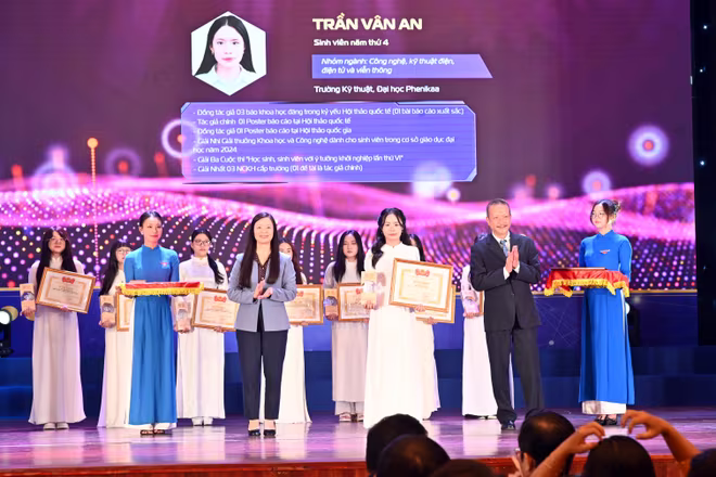 Phó Chủ tịch Hội liên hiệp Phụ nữ Việt Nam Nguyễn Thị Thu Hiền và ông Nguyễn Duy Hưng, Thành viên Hội đồng quản trị Tập đoàn Tân Hiệp Phát trao Giải thưởng Nữ sinh KHCN cho các nữ sinh tiêu biểu Phó Chủ tịch Hội liên hiệp Phụ nữ Việt Nam Nguyễn Thị Thu Hiền và ông Nguyễn Duy Hưng, Thành viên Hội đồng quản trị Tập đoàn Tân Hiệp Phát trao Giải thưởng Nữ sinh KHCN cho các nữ sinh tiêu biểu