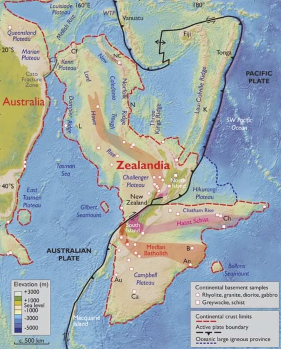Ranh giới không gian của lục địa Zealandia. Ảnh: Geosociety