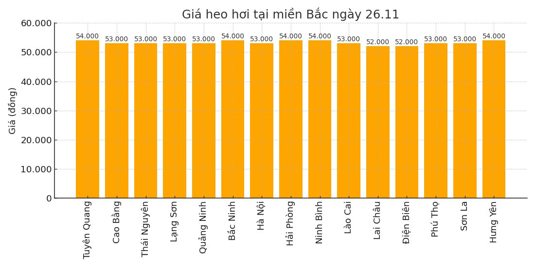 Giá heo hơi hôm nay 26.11 tại khu vực miền Bắc. Đồ hoạ: Thuỳ Linh